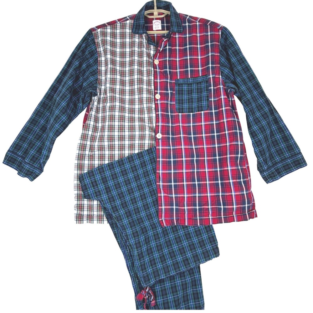 Brooks Brothers Pajama Set Mens L Patchwork Plaid Cotton Shirt Pants